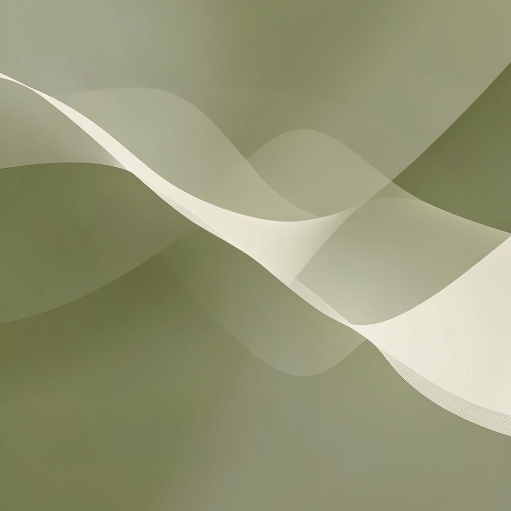 Soft abstract sound-wave curves in muted olive and cream tones, evoking a gentle broadcast signal