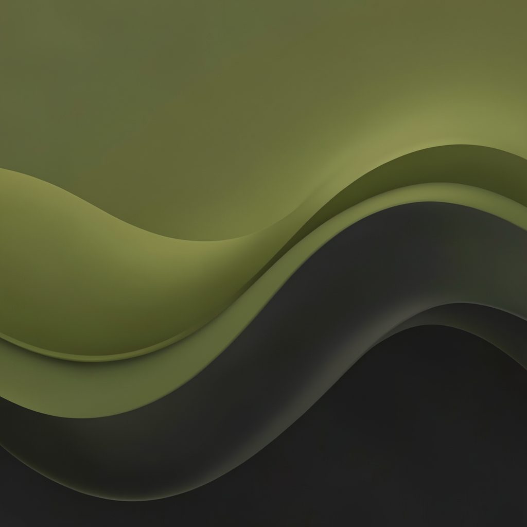 Gentle abstract waves of sound in layered olive green and charcoal, suggesting audio broadcasting and music.